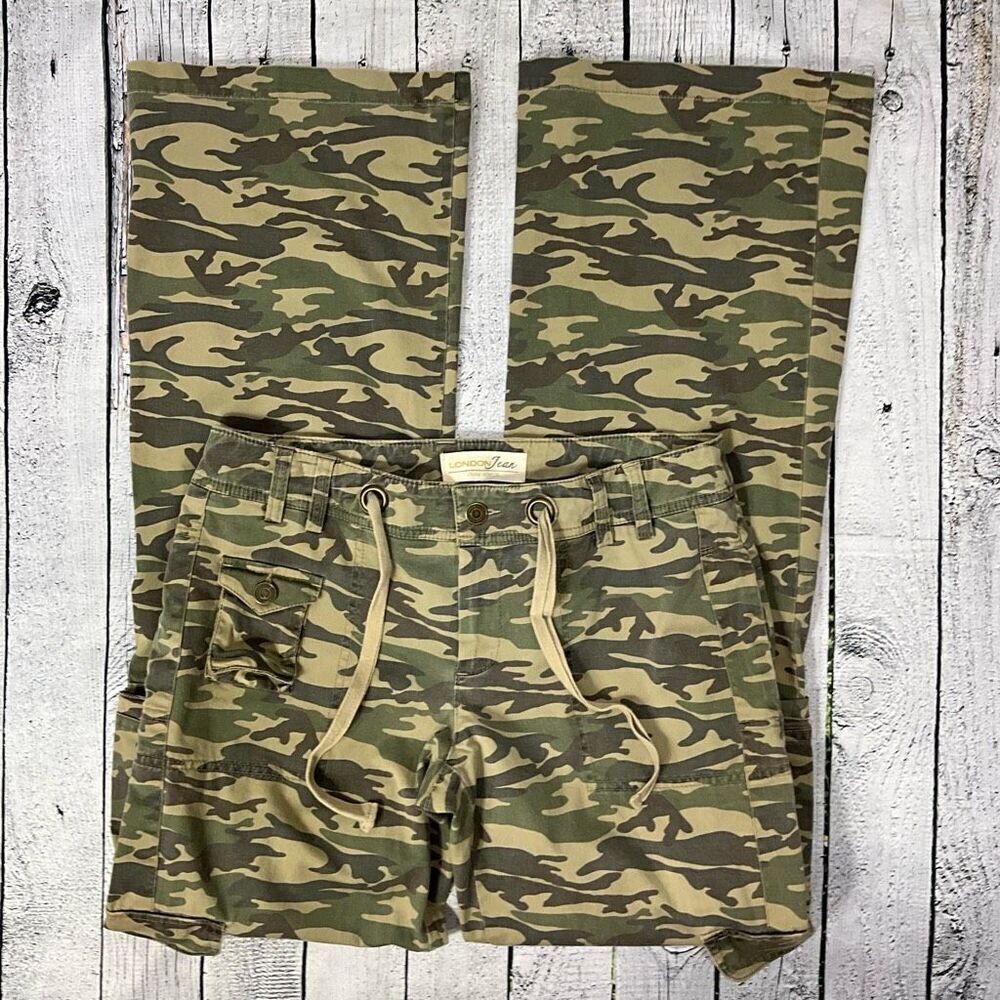 LONDON JEAN Chino Stretch Camo Cargo Bootcut Pants